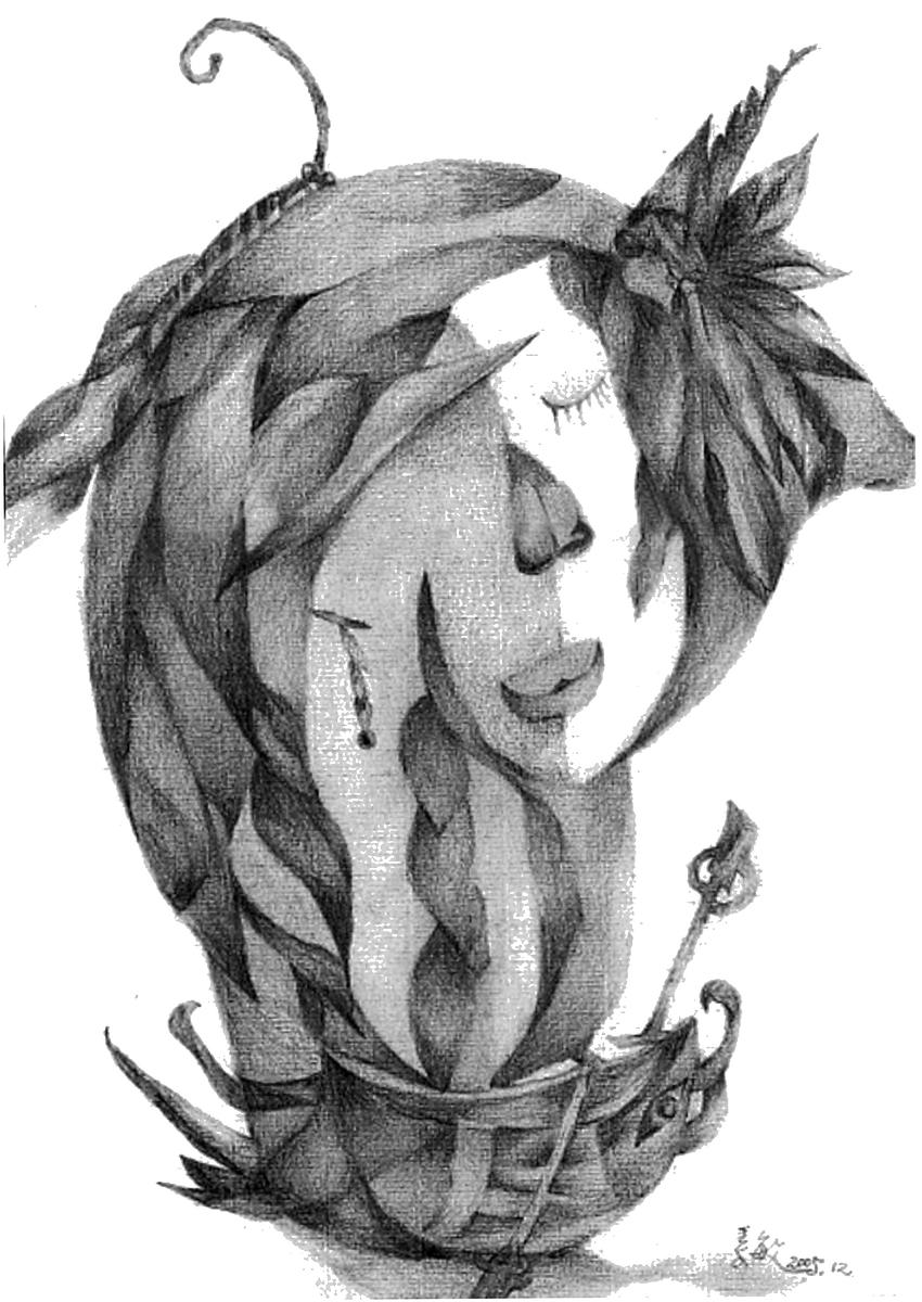 素描手稿-心湖-38x16cm-鉛筆素描-2005的封面圖