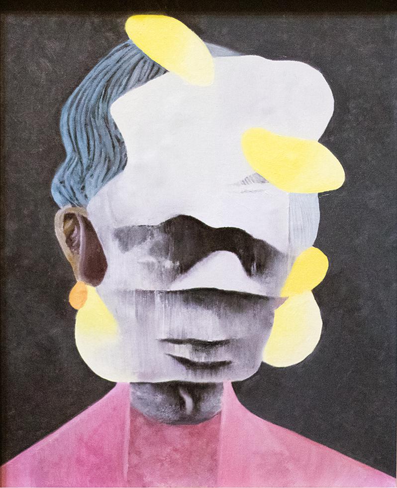 〈訊息轟炸之一〉，2022，油彩，碳粉，50x40cm的封面圖