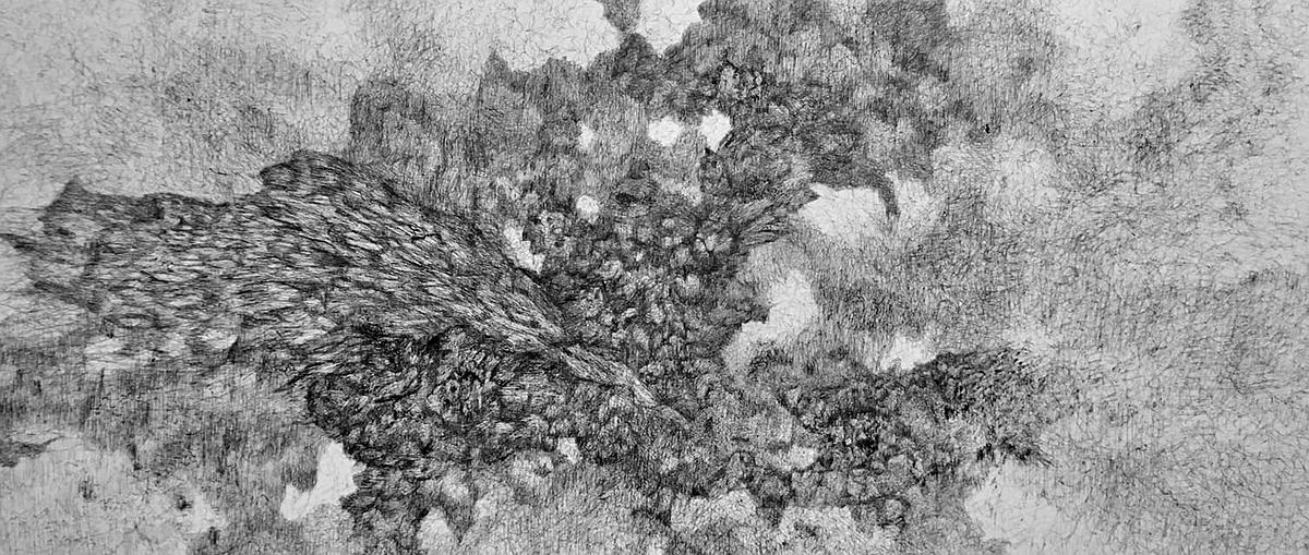〈無題〉，2019，水性墨、墨、碳酸鈣混合物、畫布，80 cm × 109 cm.的封面圖