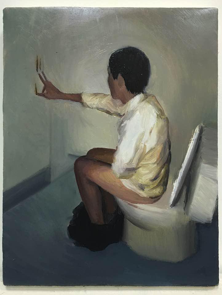 廁所裡的畫家t 35×27cm 2016 油畫、畫布的封面圖