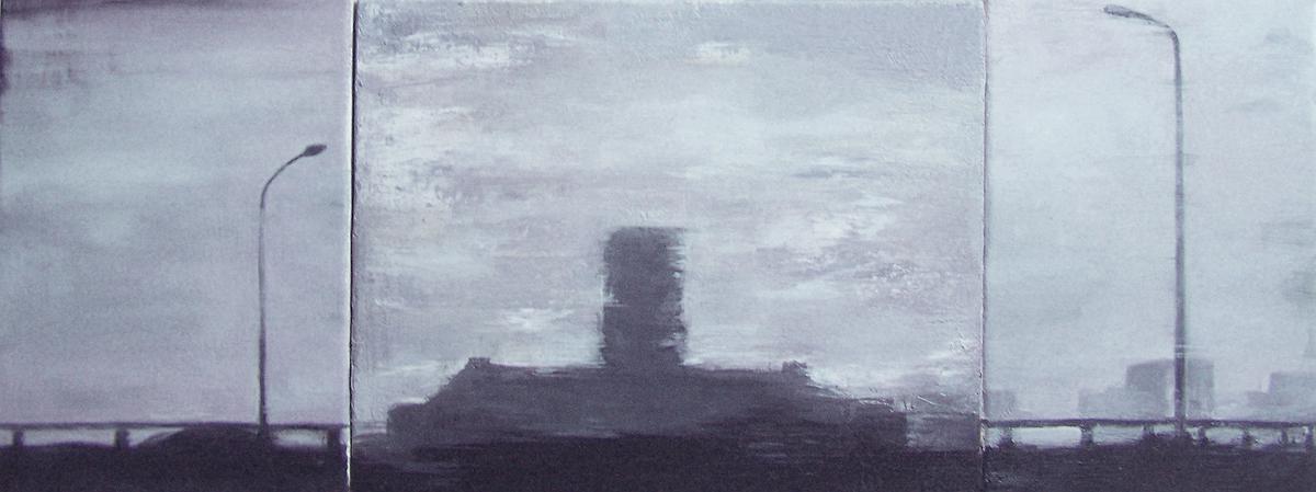 浮動系列-穿梭 2 2016 油彩 畫布 57.5x22.5cm(三聯作)的封面圖