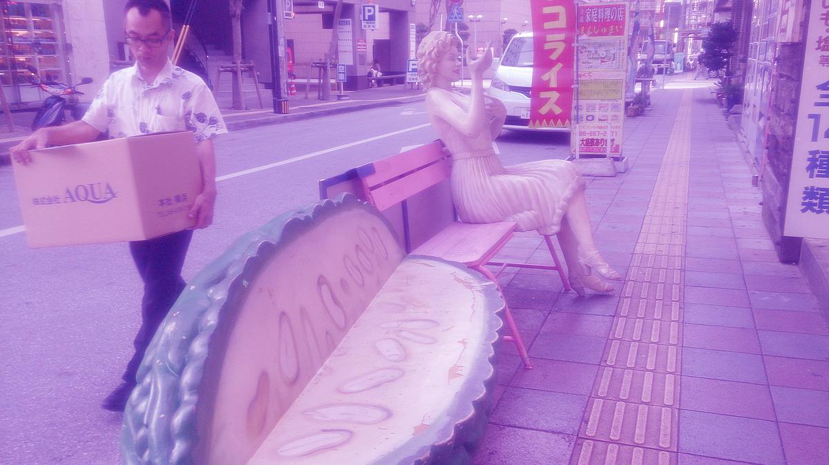 2013 沖繩 開朗的苦瓜名產店老闆娘與眉頭深鎖的花襯衫店員。的封面圖