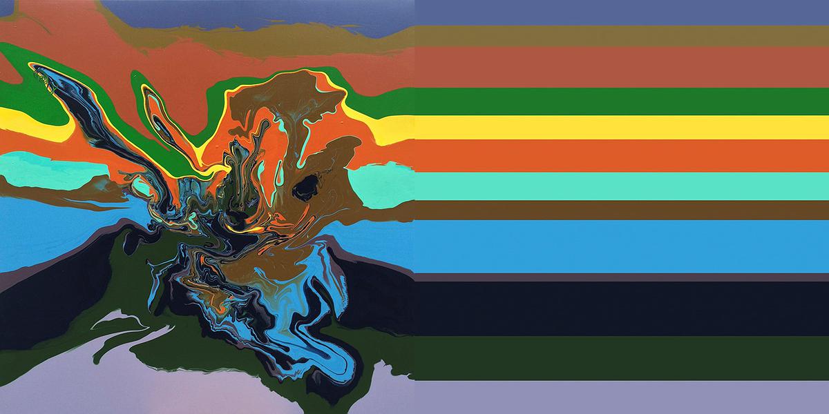 〈蝴蝶效應系列二〉，2015，壓克力顏料、增厚劑、畫布，90x180x5cm的封面圖