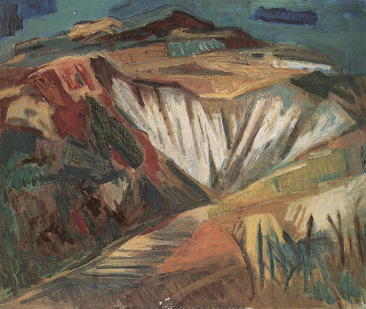 72 劉啟祥，〈馬頭山〉，約1959，油彩、畫布，50 x 60.5 cm，私人收藏。《台灣美術全集》的封面圖