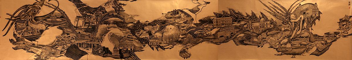 林澄〈雙龍搶珠〉2015，100x570cm的封面圖