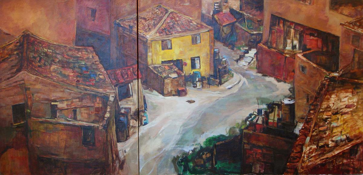 沈哲哉的繪畫思維與作品特色之研究-芹壁村記憶91.5公分189公分的封面圖