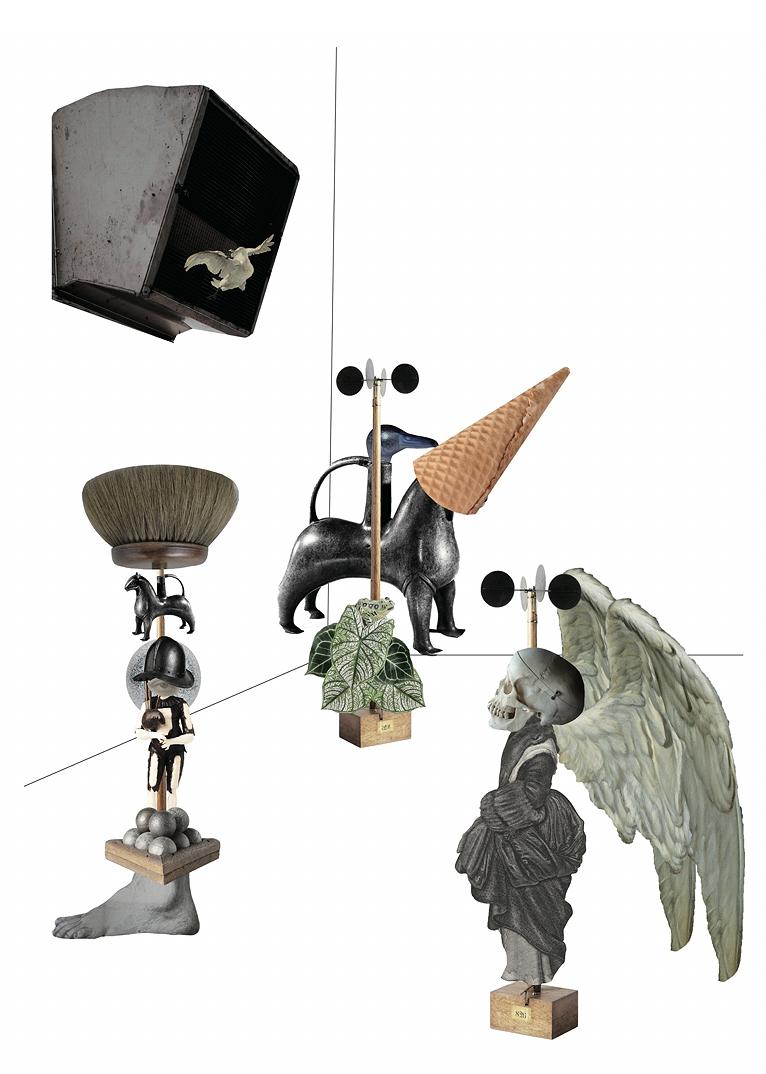 〈不著邊際的語言-01〉空間示意圖，2021，紙板、木板、木條、數位拼貼，依場地而定的封面圖