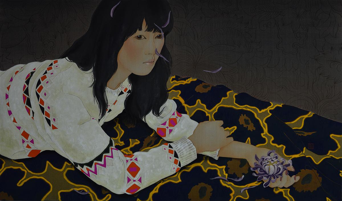 2014，《飄落的》，膠彩，49x84cm的封面圖