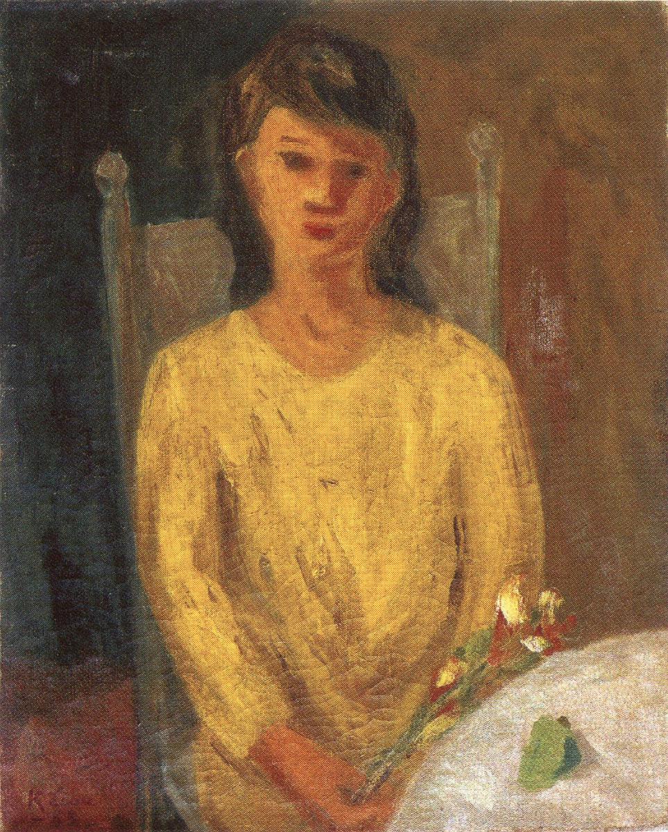 69 劉啟祥，〈著黃衫的少女〉，1955，油彩、畫布，65 x 53 cm，第十屆省展參展，私人收藏。《劉啟祥的生命旅程與藝術》的封面圖