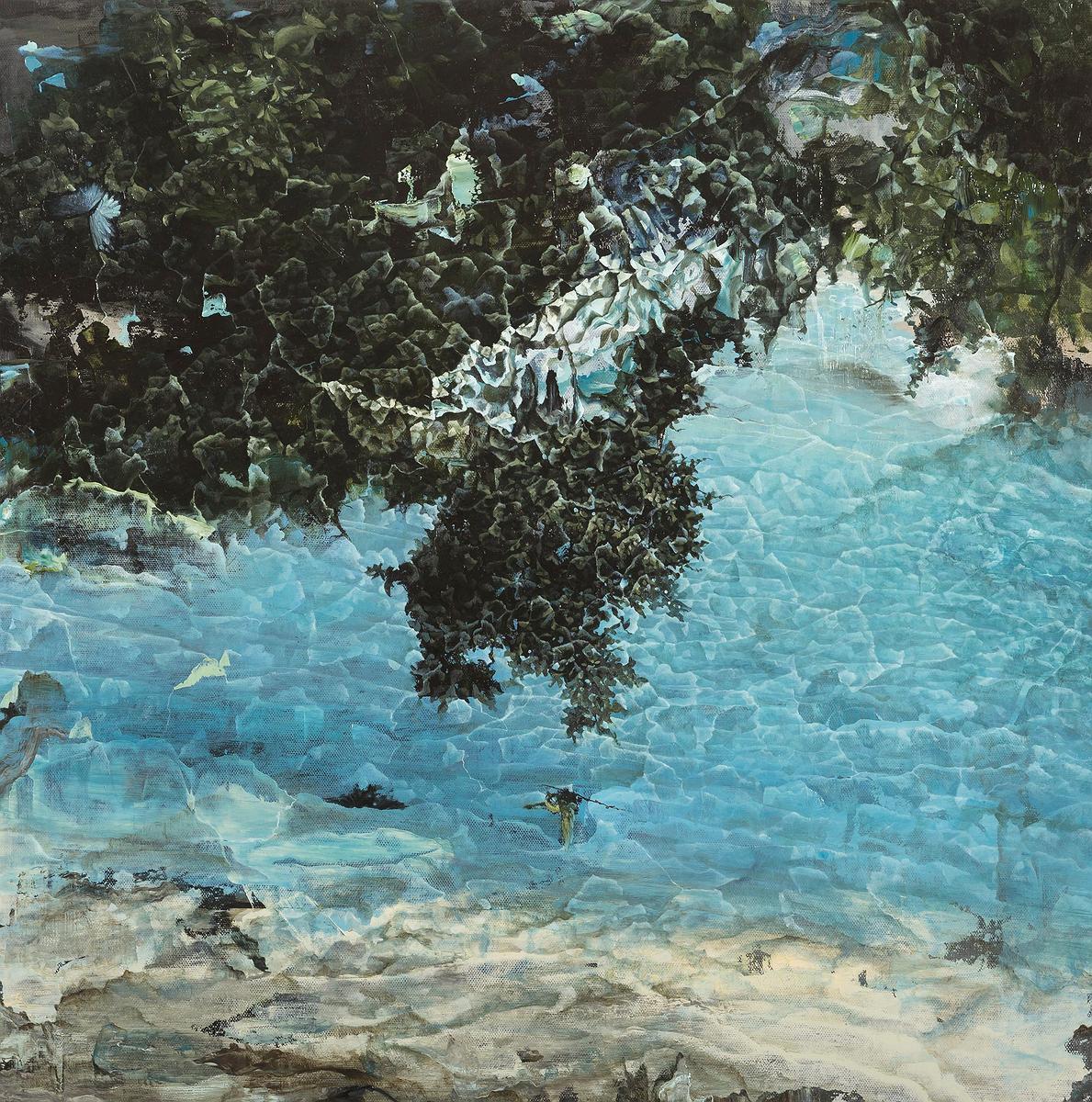 浮動景緻－變形風景之空間部署 18〈藍色沙洲〉，2014，55×55(cm)，油彩、畫布的封面圖