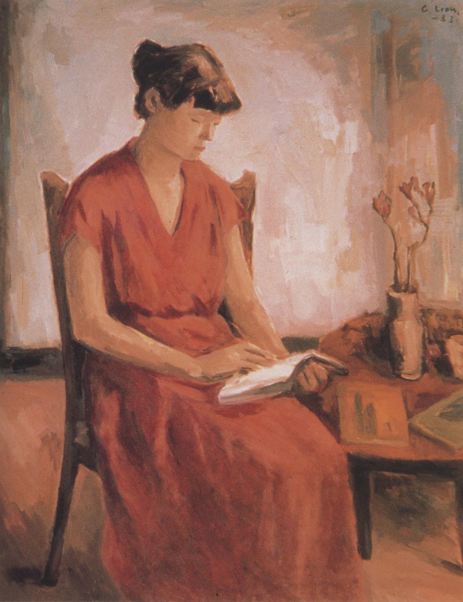 115 劉啟祥，〈讀書〉，1983，油彩、畫布，117 x 91 cm，私人收藏。《台灣美術全集》的封面圖